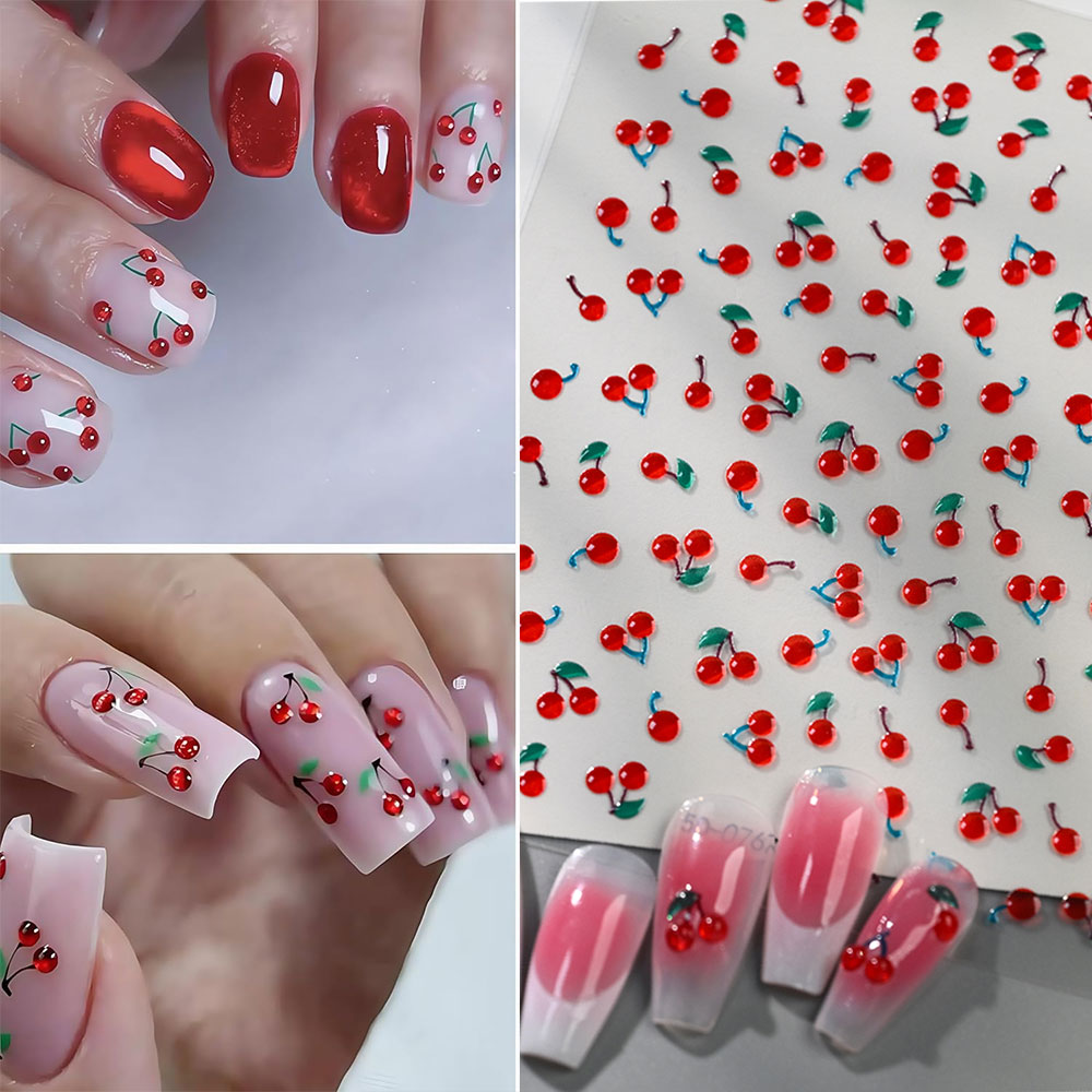 Nail Art Red Cherry - 1/2 Peças Adesivos de Unha 5D