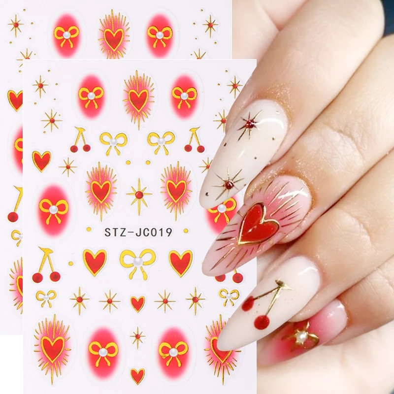Nail Art Red Cherry - Adesivos de Coração Y2K com Efeito
