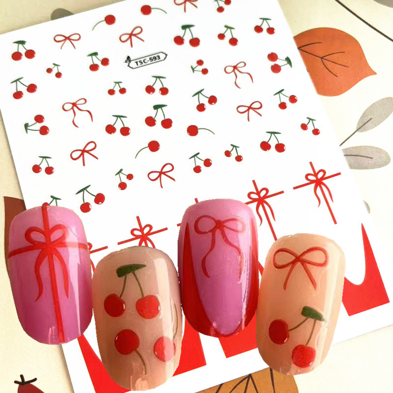 Nail Art Red Cherry - 1 pc vermelho bowknot cereja design