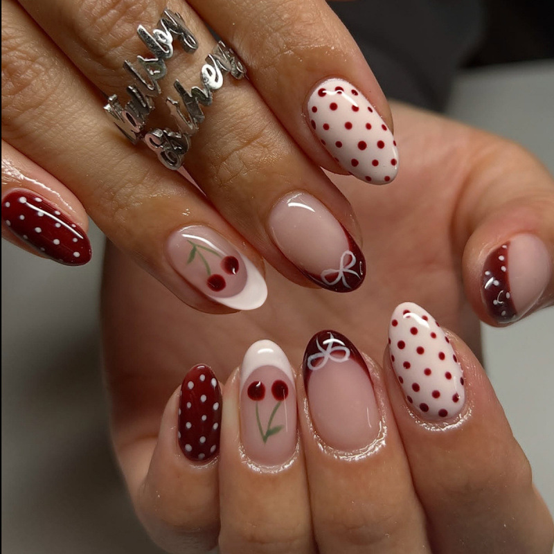 Nail Art Red Cherry - 24 Unidades de Unhas Postiças Vermelhas