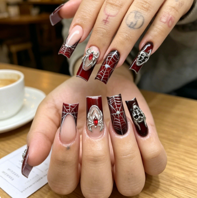 Nail Art Design - Unhas Postiças Longas Formato Caixão com