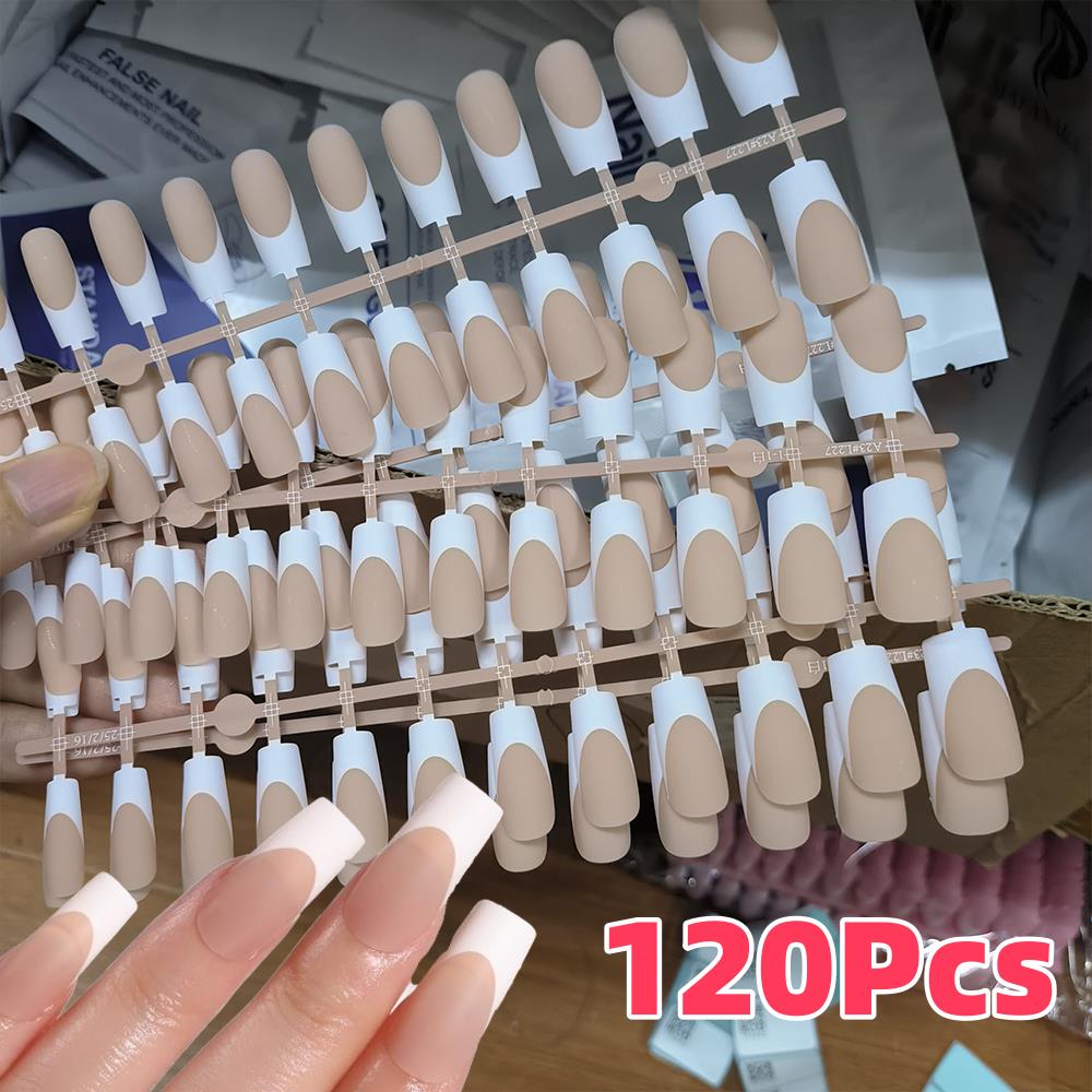 Nail Art Press On - 120 pçs nude francês unhas falsas