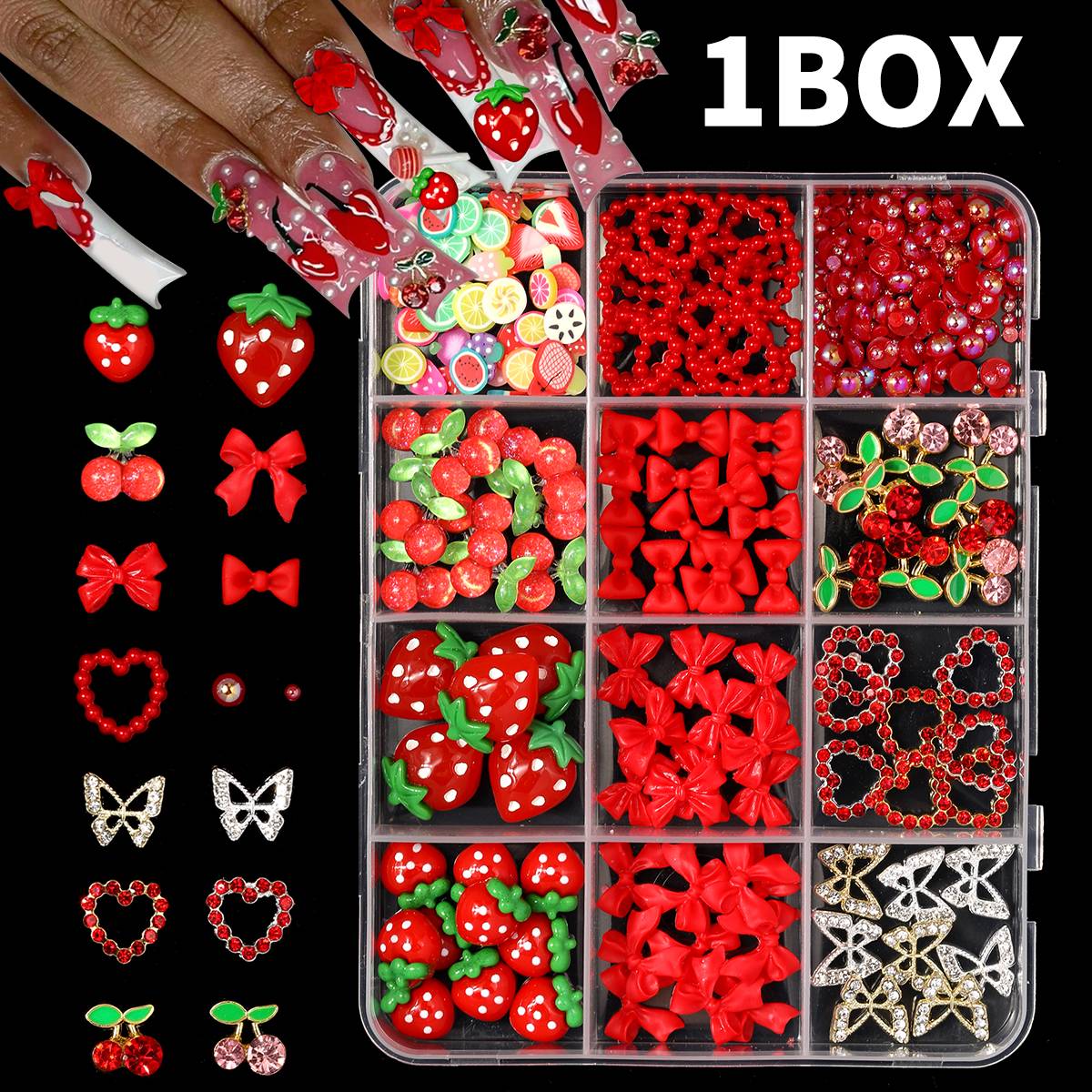 12 Grades de Decorações 3D par - Nail Art Red Cherry avaliação e preço