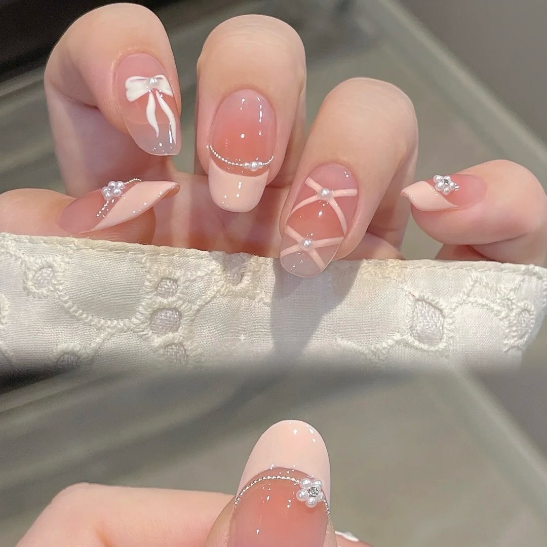 10 pçs branco francês rosa cor - Nail Art Press On avaliação e preço