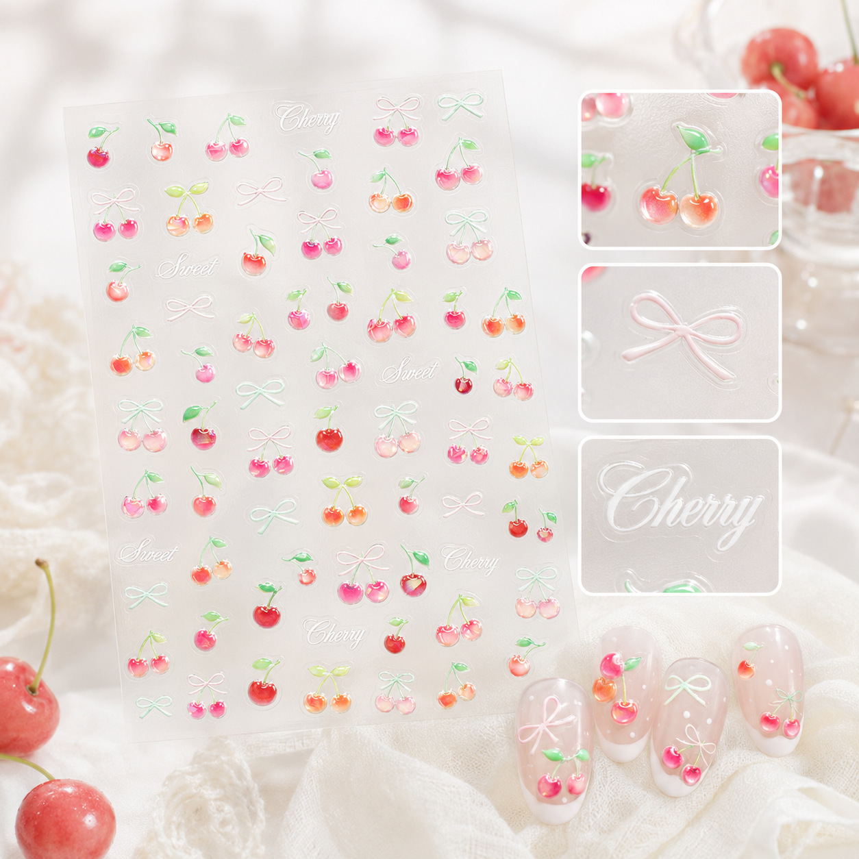 Adesivos de Unha 5D Jelly Fofo - Nail Art Red Cherry avaliação e preço