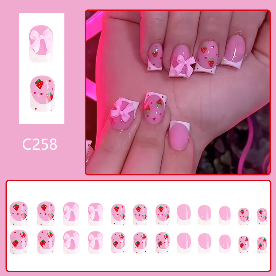 24 pçs vermelho morango projet - Nail Art Press On avaliação e preço